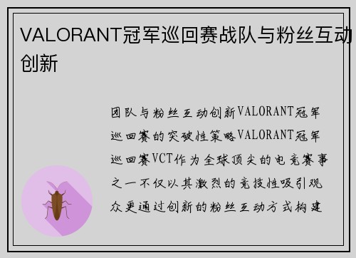 VALORANT冠军巡回赛战队与粉丝互动创新