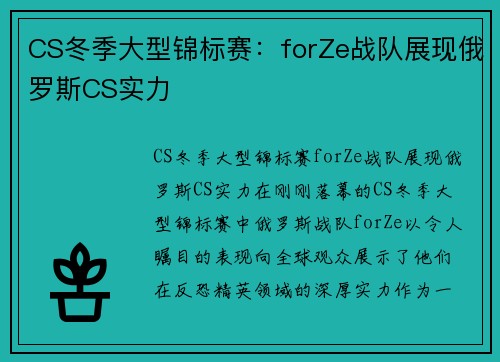 CS冬季大型锦标赛：forZe战队展现俄罗斯CS实力
